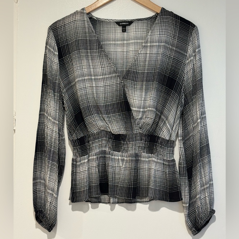 Express Black & White Plaid Blouse – Size Small Petite